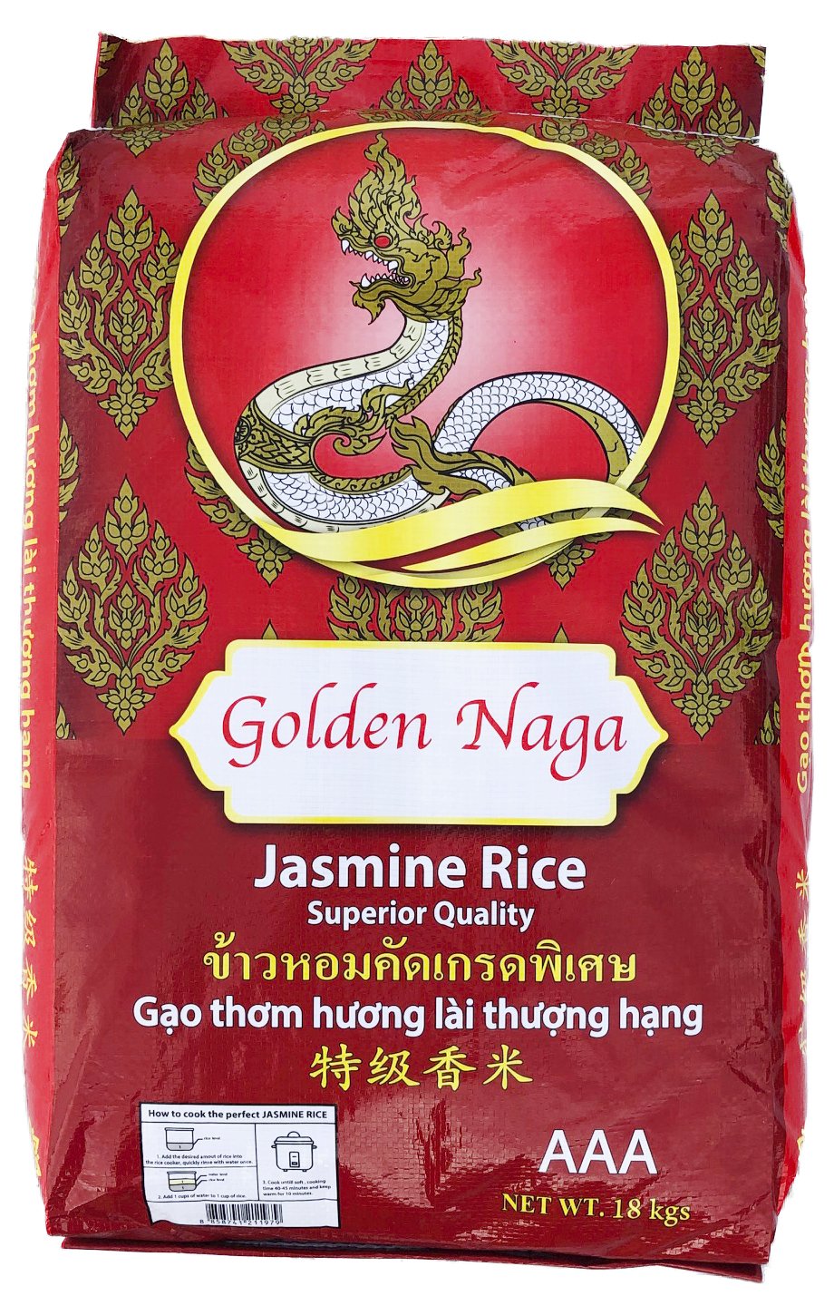 Thai Jasmine Rice Ghaó Thóm (Golden Naga) - 18kg.