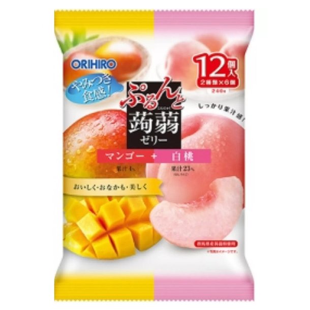 Prune &amp; Konjac Jelly Pouch - Mango &amp; White Peach (Orihiro) - 240gr.