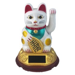 Hvid Vinkende Lykke Kat - 8,75cm. hj