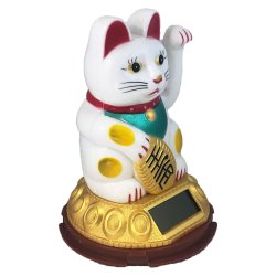 Hvid Vinkende Lykke Kat - 8,75cm. hj