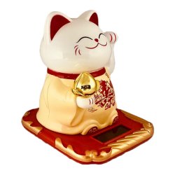 Hvid/Guld Vinkende Lykke Kat - 10,5cm. hj