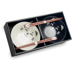 Udon Bowl Set - Black &amp; White Cat, porceln (Edo Japan Design)