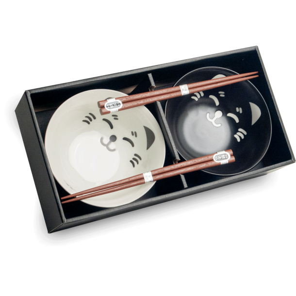 Udon Bowl Set - Black &amp; White Cat, porceln (Edo Japan Design)