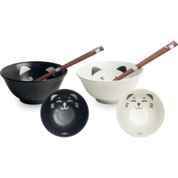 Udon Bowl Set - Black &amp; White Cat, porceln (Edo Japan Design)