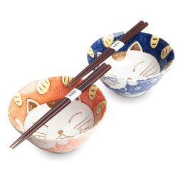 Udon Bowl Set - Smiling Cats porceln (Edo Japan Design)