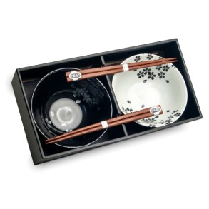 Udon Bowl Set - Black & White Blossom, porceln (Edo Japan Design)