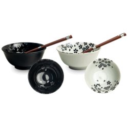 Udon Bowl Set - Black &amp; White Blossom, porceln (Edo Japan Design)