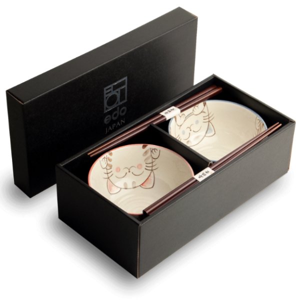 Udon Bowl Set - Three Cats, porceln (Edo Japan Design)