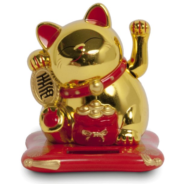 Guld Vinkende Lykke Kat - 7,5 cm. hj