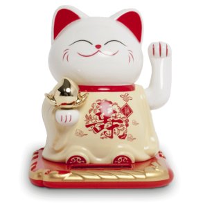 Hvid/Guld Vinkende Lykke Kat - 10,5cm. hj
