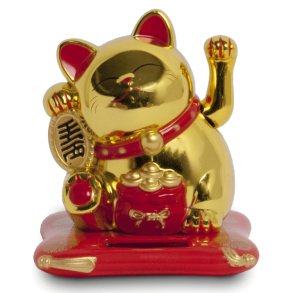 Vinkende Lykke Kat (guld) - 10,5cm. hj