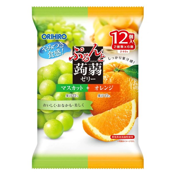 Prune &amp; Konjac Jelly Pouch - Muscat &amp; Orange (Orihiro) - 240gr.