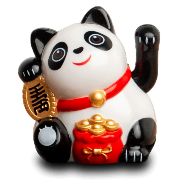 Nikkende Lykke Panda med Guldpose - 6 cm. h�j